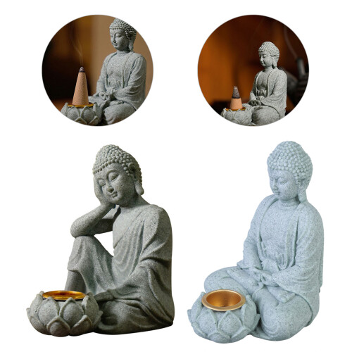 Spiritual Sitting Buddhas Stone Sculpture Tealight-B Style 2
