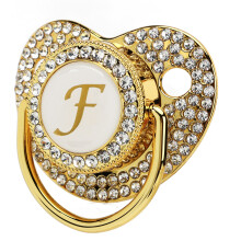 Baby Bling Schnullerkette mit Staubschutz, Buchstabe F, gebogener Stil, für Neugeborene
