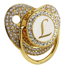 Baby Bling Schnullerkette mit Staubschutz für 6-18 Monate - Buchstabe L Gold
