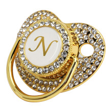 Baby Bling Goldener Schnullerclip für 6-18 Monate mit Staubschutz, Buchstabe N