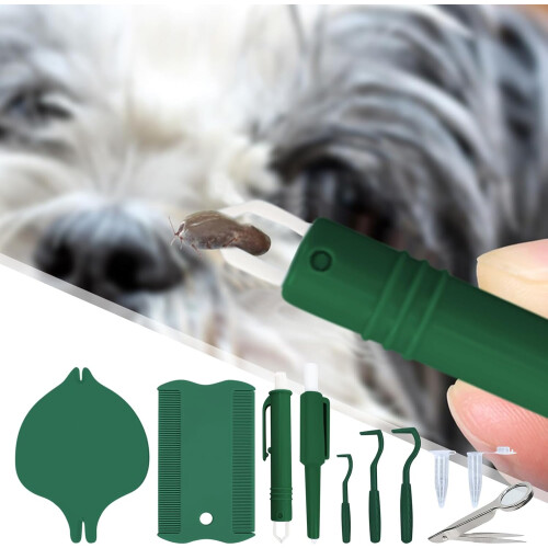 Dog Tick Remover Tool with Flea Comb, Complete Extraction Kit, TravelReady for MultiPet Use 1