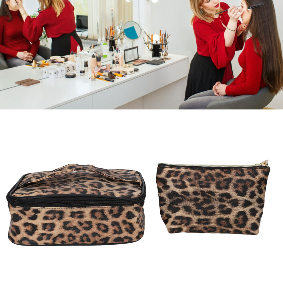 Waterproof Leopard Cosmetic Bag Set (2pcs) Large Capacity Makeup Organizer