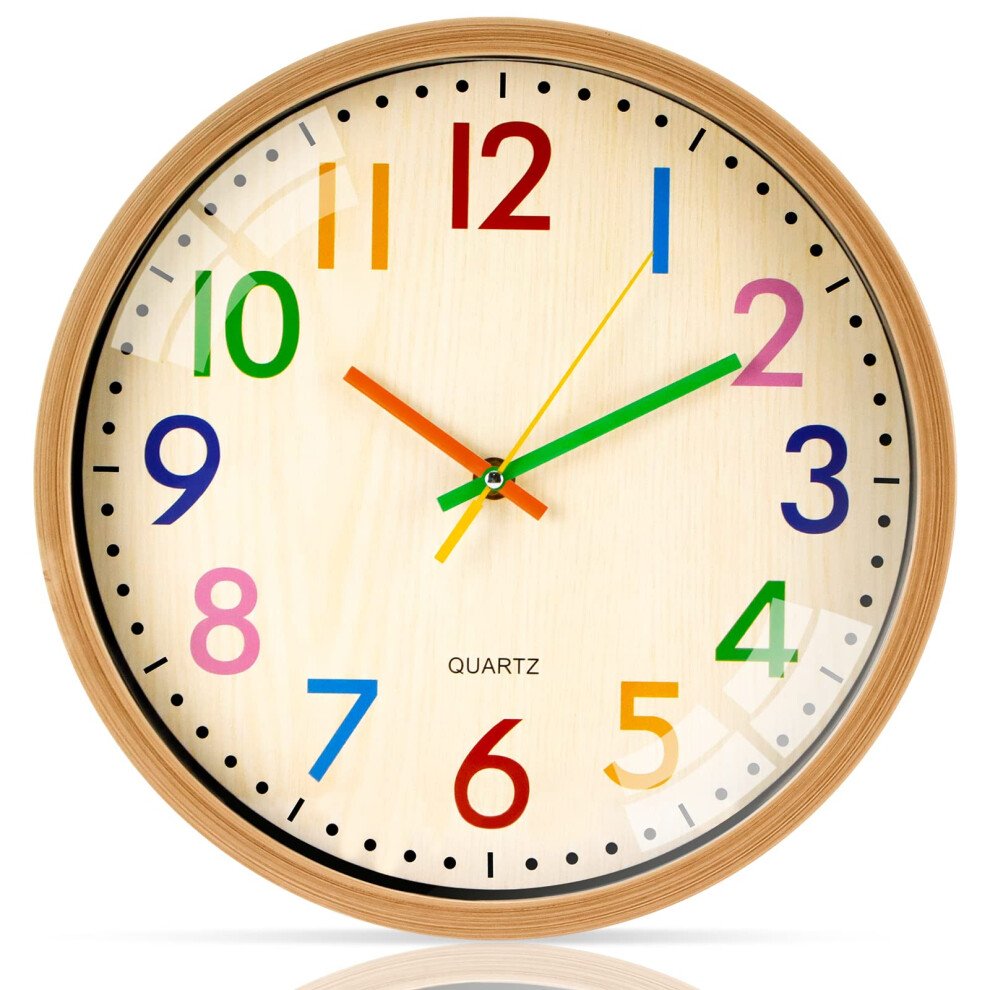 12 Inch Kids Wall Clock Silent NonTicking Colorful Battery Operated for Nursery Playroom Bedroom
