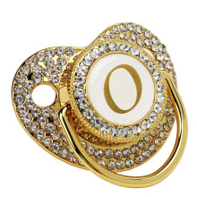 Goldener Schnullerkette mit Staubschutz für Babys von 6 bis 18 Monate, Buchstabe O