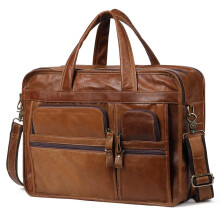 Vintage Men Leather Briefcase 15 Inch Laptop Bag ThreeLayer Organization Brown Shoulder Messenger