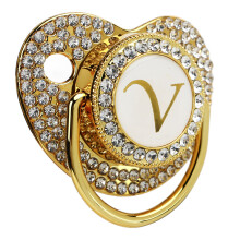 Baby Bling Schnullerkette mit Staubschutz, Buchstabe V, für 6-18 Monate