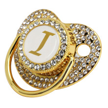 Baby Bling Gold Schnullerclip mit Staubschutz für 6-18 Monate, Buchstabe I