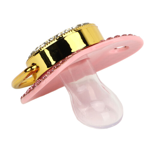 Ergonomisch geformeter Silberschnuller mit Strass, goldene Initialen, sicher und langlebig 2