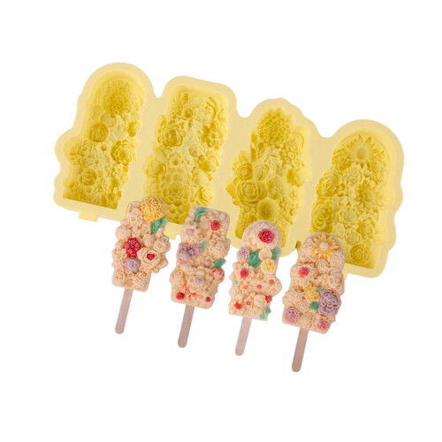 Silicone Popsicles Molds Flower Shape Yellow Ice Cream Popsicle Maker Candy Mold