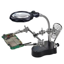Adjustable Helping Hand With LED Light Magnifier Portable Soldering Clamp Stainless Steel For Home Appliance