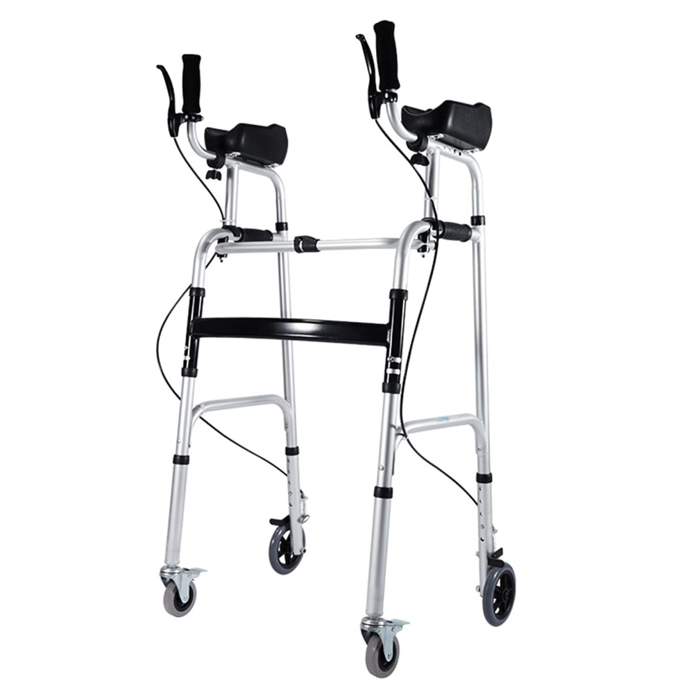 Rollator Walker with Forearm Support, Folding Upright Design, Adjustable Armrest, Brakes, Lightweight Aluminum for Tall Seniors Without Seat