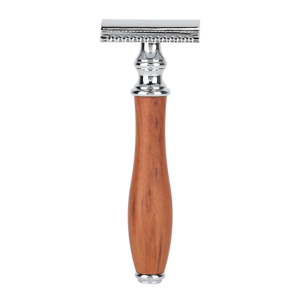 Traditional Safety Razor with Simple Operation and Long Wood Handle, Eco-Friendly Design Featuring Replaceable Cutter Head and Non-Slip Handle