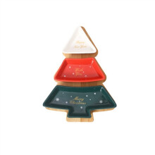 Salad Bowl Ceramic Christmas Tree Shape Snack Plate Separated Nuts Seeds Dry Fruits Dish Tray Small Bowl
