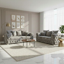 (Grey, 3+2 Seater) Ashton Plush Velvet Scatter Back Sofa Set | 2 Seater, 3 Seater, 3+2 Seater, Armchair