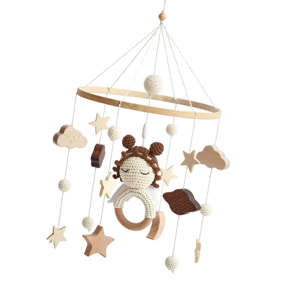 Wood Baby Bed Hanging Toy Crib Mobile Natural Wood Crochet Angel Rattle Wind Chimes Newborns Sensory Toy