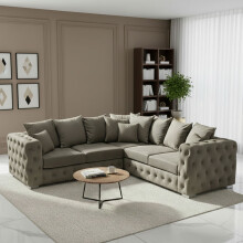(Grey, 5 Seater Corner) Ashton Plush Velvet Scatter Back Sofa Set | 2 Seater, 3 Seater, 3+2 Seater, Armchair