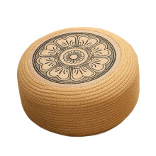 Waterproof Outdoor Ottoman Round Patio Stool with Ergonomic Rattan Cushion for Garden 40cm Black
