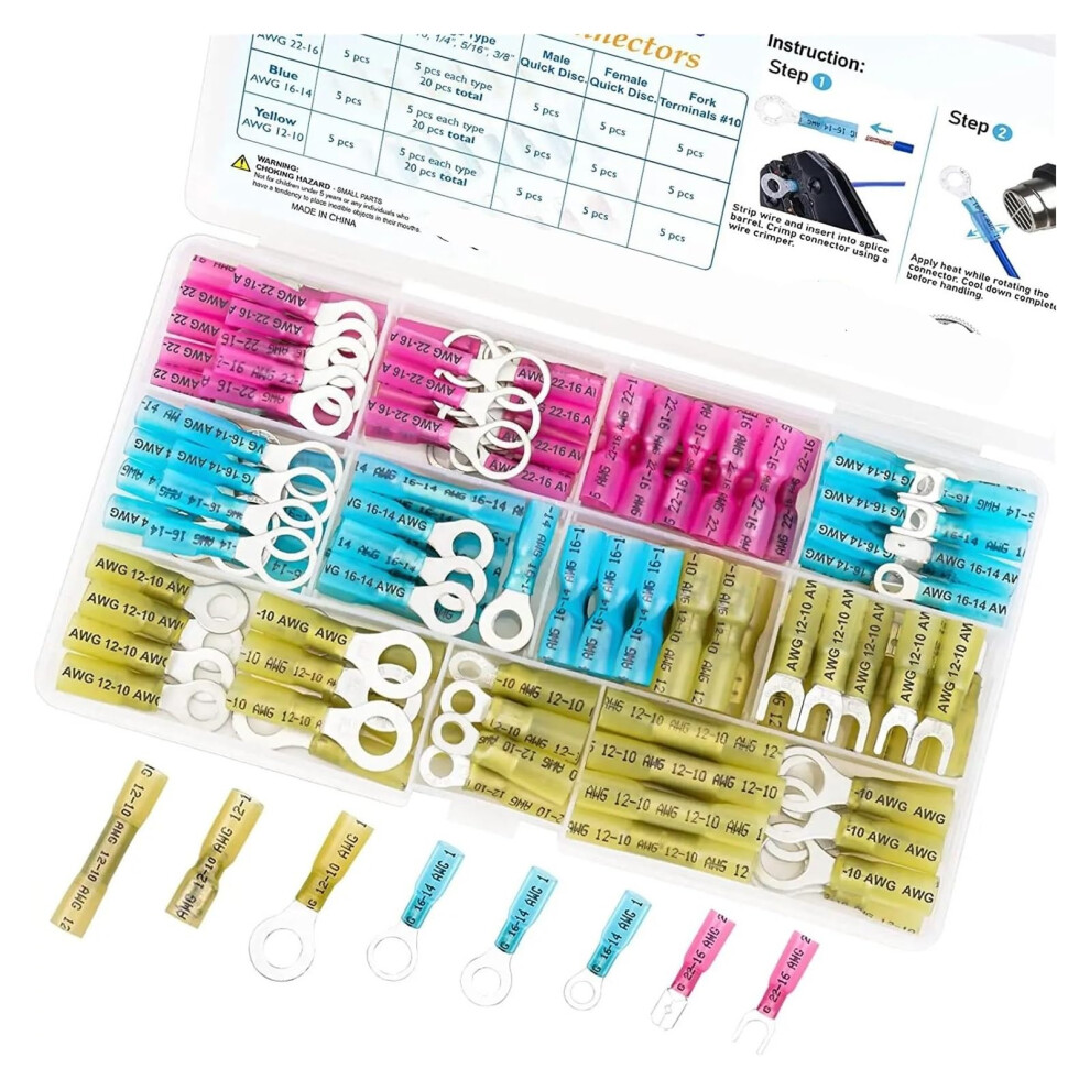 120Pcs Heat Shrink Wire Connectors Kit Waterproof Crimp Terminals Assortment For Automotive Marine 9187378387726