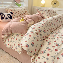 Double Duvet Set Pink Flowers Soft Microfiber Bedding With Zip Fastening