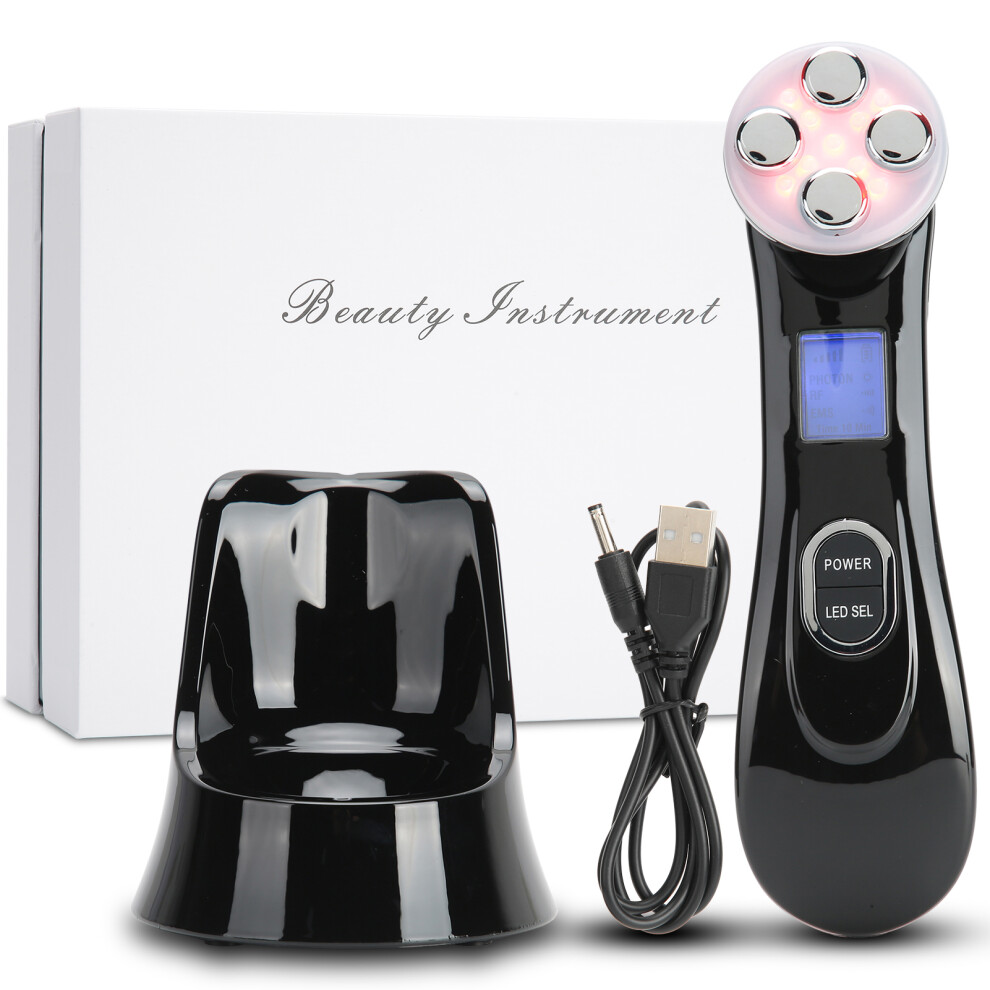 Light/Black Multifunctional Facial Massager With 7 Color Modes, Led Therapy Thermal Vibration Skincare Tool For All Skin Types Glossy