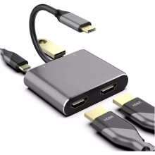 4K USB C to Dual HDMI Adapter Hub 60Hz 4In1 USB 3.0 PD Charger Port Thunderbolt 3 Mac Windows Compatible