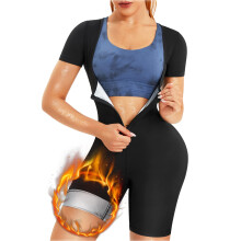 Sauna Suit for Women 3In1 Full Body Shaper Waist Trainer Sweat Vest BlackBlue Inner Size M