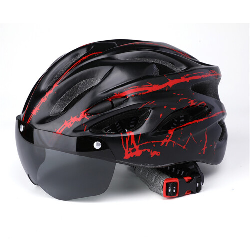 Straßenradhelm mit Goggles, stoßfester Sicherheitsverschluss, Schwarz Rot 1