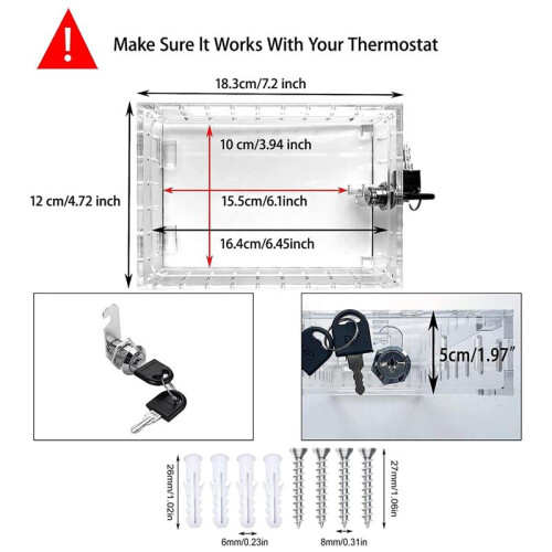 Caixa de Bloqueio Do Termostato com Chave, ProteçãO Transparente Do Termostato para Termostato Na Parede, Cabe Nos Termostatos 6,5 Polegadas a X 3,9 2