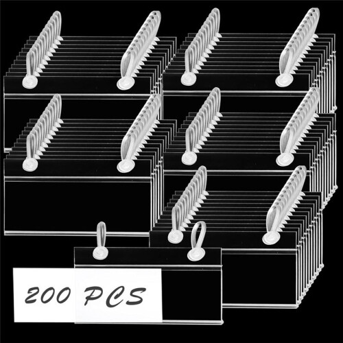 Suportes de Etiqueta de Prateleira de Fio de 200 Unidades, Suporte de Etiqueta de Preço Transparente de 4 Polegadas X 2,3 Polegadas para Prateleiras 1