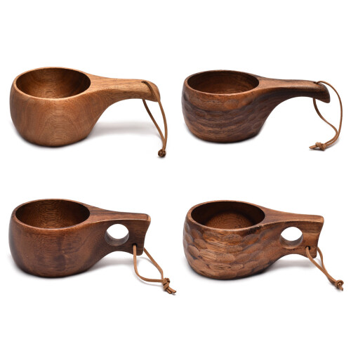 Wood Handle Cowhide Rope Hook Juice Milk Cup Coffee-   3 1