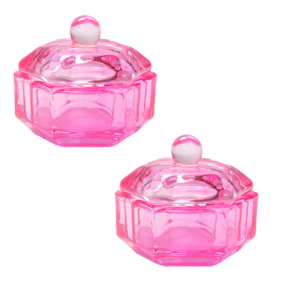 Professional Use Crystal Glass Manicure Cup, Glass Containers for Easy Cleaning Acrylic Liquid Powder Dappen Dish with Lid for Nail Salon Supplies