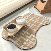 Pet Food Mat Absorbent QuickDry NoStains NonSlip Placemat For Dog And Cat Bowls 40x60cm Khaki Plaid Houndstooth