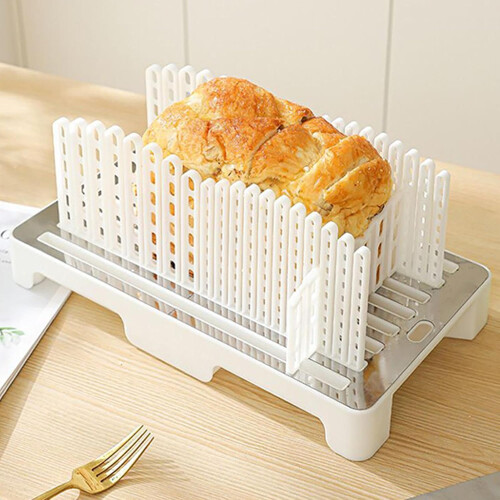 Adjustable Bread Slicer with Crumb Tray, Foldable Loaf and Bagel Cutter with Precision Thickness Control 1