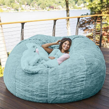 Oversized Faux Fur Bean Bag Chair Cover 5ft 6ft 7ft Soft Fluffy Cozy Sofa No Filler Included