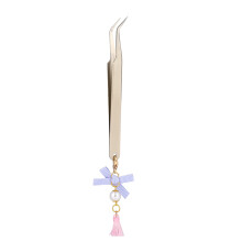 Professional Eyelash Tweezers Non Slip Tip High Precision Stainless Steel Rust Resistant Anti Magnetic Anti Static Bowknot Pendant Design Versatile