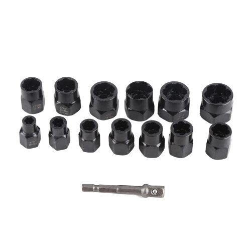 14-Piece Alloy Steel Nut & Bolt Extractor Set with Socket Adapter