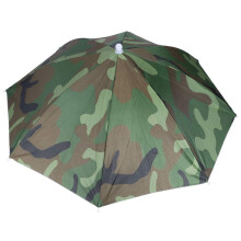 Foldable Camouflage Umbrella Hat with Hands UV Sun and Rain Shield for Fishing and Camping