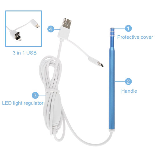 Ear Cleaning Tool With 1.3MP HD Camera Usb Visual Earpick For Earwax Removal Real Time Display, Adjustable Led Lights Micro Usb Type C Connectivity 1