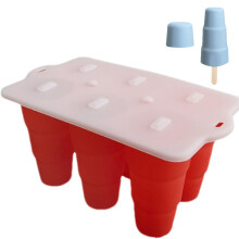 Ice Pop Mold Reusable Foldable 6Cavity Silicone Ice Cream Maker for Easy Pop Removal Summer Red