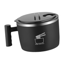 Sealed Soup Container 304 Stainless Steel Food Grade Noodles Bowl With Lid Phone Stand Office Use Black 1000ML