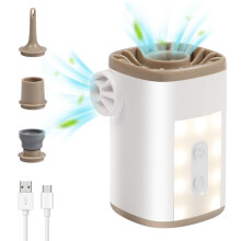Højhastighedsluftpumpe med LED-campinglys, genopladeligt batteri og flere dyser til oppustelige senge, kajakker, poolflåder, ultrakompakt og
