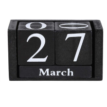 Vintage Wooden Calendar Cube Calendar, Digital Calendar, Countdown Calendar, Changeable Month Date, Black, Blue, for Home Office Decoration (Black)