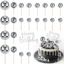 23 Piece Disco Ball Cake Toppers Set with Happy Birthday Topper, 1970s Disco Cake Decoration, Disco Balls Cake Toppers for Birthday, Disco Theme Party