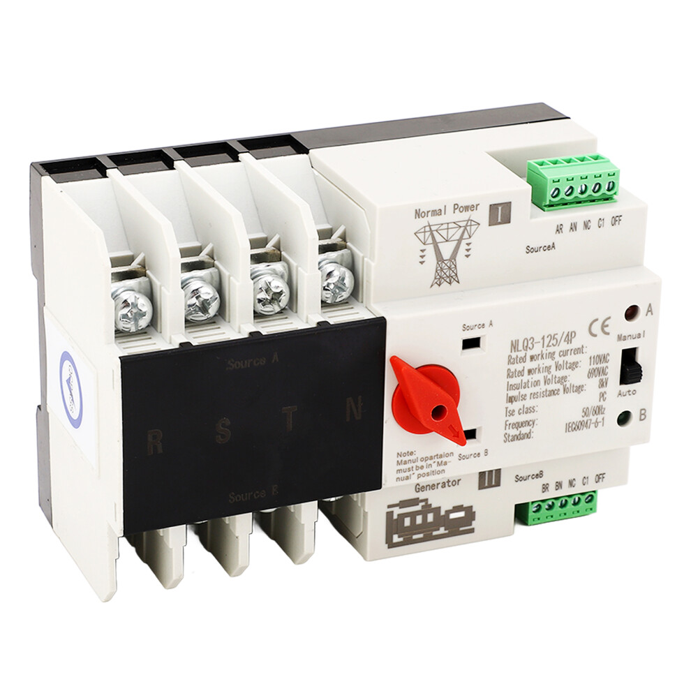 4P Dual Power Transfer Switch 63A Auto Manual 50/60Hz 143X96x69mm Silver 7891379161712