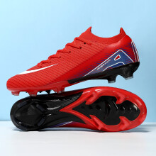 (Red FG, 41) New Men Outdoor Football Boots Soccer Shoes Cleats Match Training TF/FG Grass Ankle Long Spikes Sport