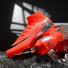 (Red FG, 37) New Men Women Professional Football Boots Training Cleats Sport Sneakers Trainer Lightweight Grass Soccer Shoes