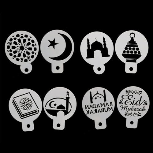 8pcs/set Eid Mubarak Ramadan Moon Coffee Flower Spray-White