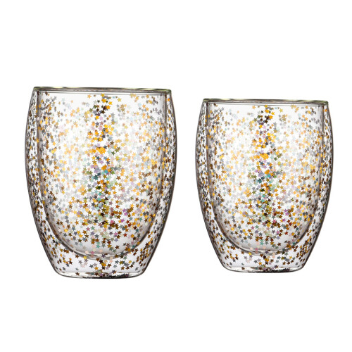 Glass Coffee Mug Creative Colorful Star Cup Double Wall-S 2