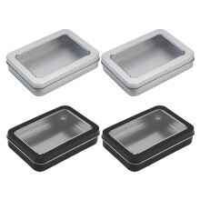 4Piece Metal Storage Box Set with Clear Lids, Small Rectangular Tin Containers with Lids, Organizer Boxes for Small Items