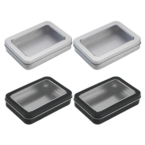 4Piece Metal Storage Box Set with Clear Lids, Small Rectangular Tin Containers with Lids, Organizer Boxes for Small Items